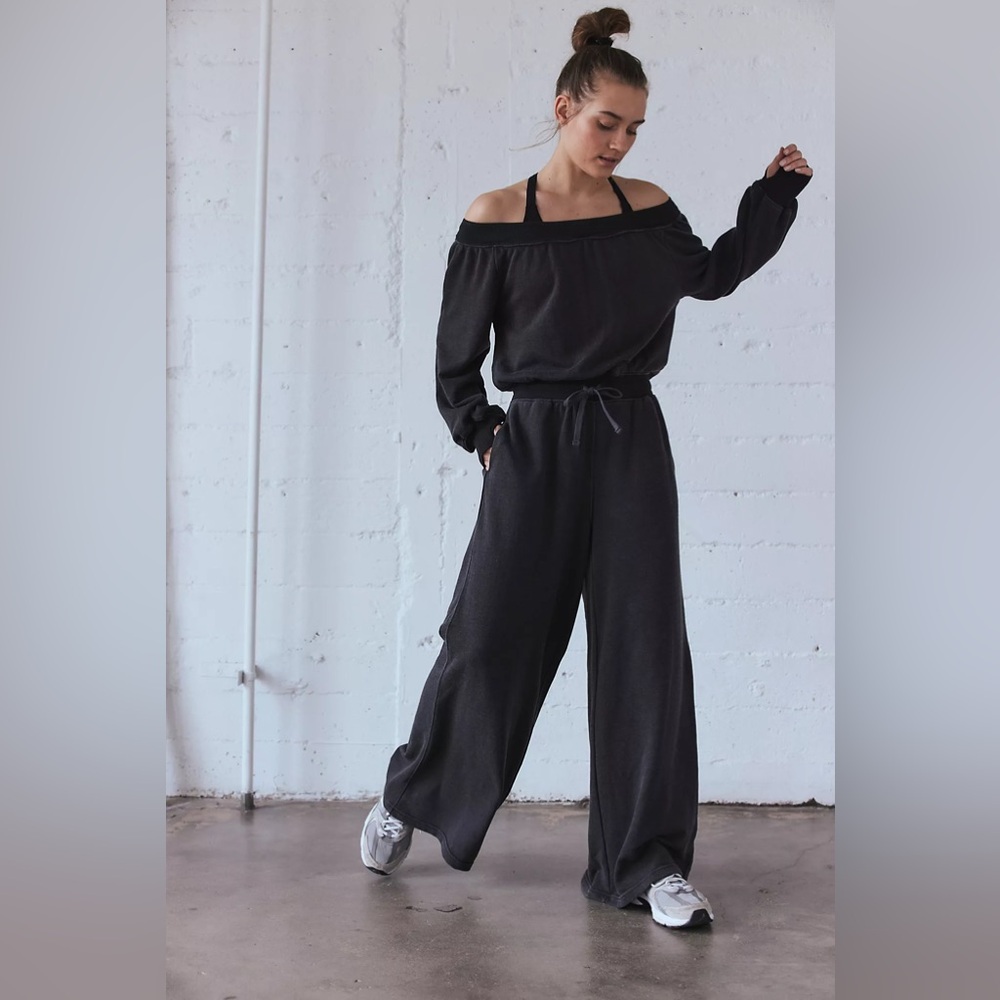 FP Movement by Free People Black Off-Shoulder Jumpsuit